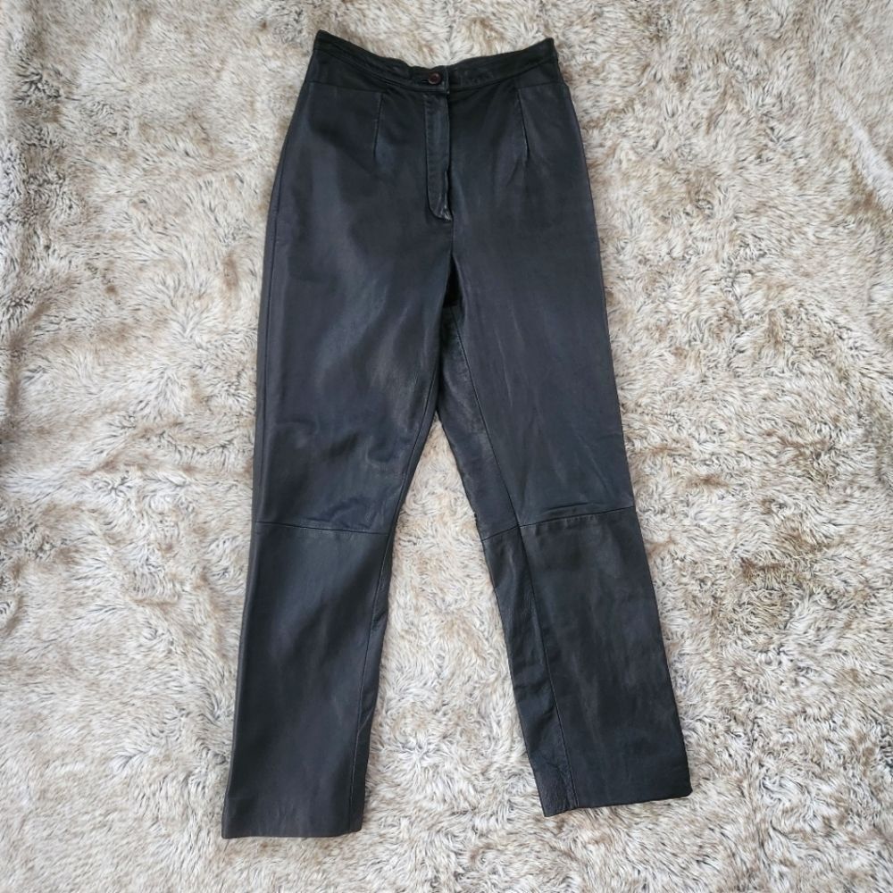 Genuine Leather Straight Leg High Rise Black Pants Size‎ 4